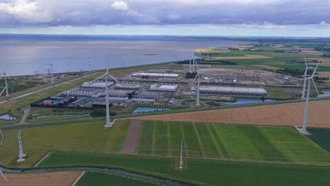 Google data center in eemshaven using renewable wind energy for artificial Stock Footage 341073690