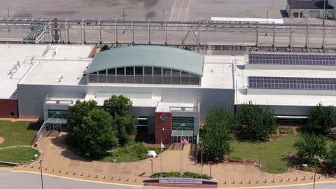 Google Data Center with Rooftop Solar Panels renewable energy, Aerial view Stockbeeldmateriaal 344204684