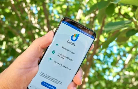 Google Datally mobile app on Samsung s8. Stock Photos