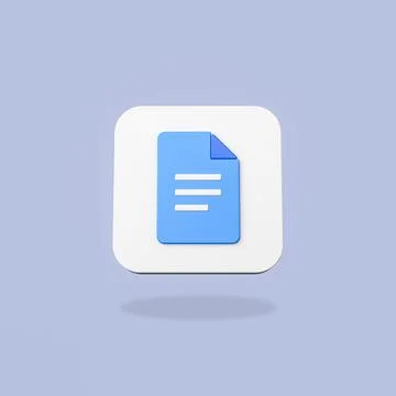 Google Docs App Icon 3D Shape Isolated on Flat Blue Background with Shadow 3D Stock Illustration