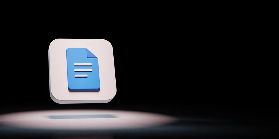 Google Docs App Icon 3D Symbol Shape Spotlighted on Black Background with Cop Stock Illustration