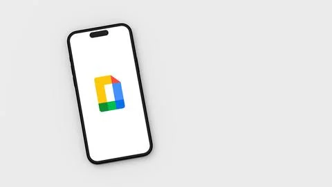 Google Docs Editors Logo on Mobile Phone Screen on Flat Light Gray Background Stock Illustration