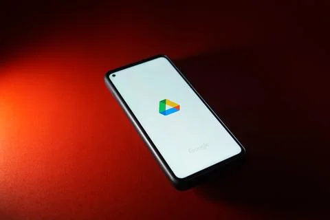 Google drive application logo on smartphone android system. Stock Photos
