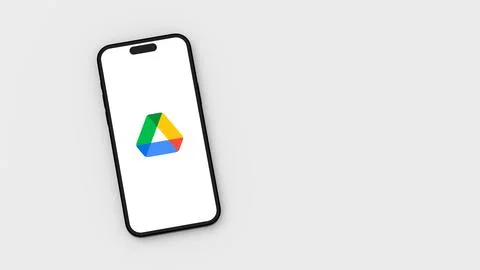 Google Drive Logo on Mobile Phone Screen on Flat Light Gray Background with C Stock Illustration