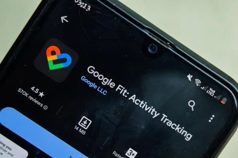 Google Fit Activity Tracking application on Smartphone screen. Stock Photos