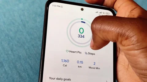 Google Fit Steps, Heart Points, Calories Concept Stock Footage 308648901