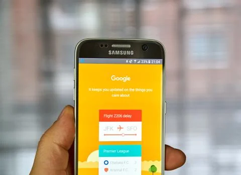 Google Flight on a cell phone 写真素材
