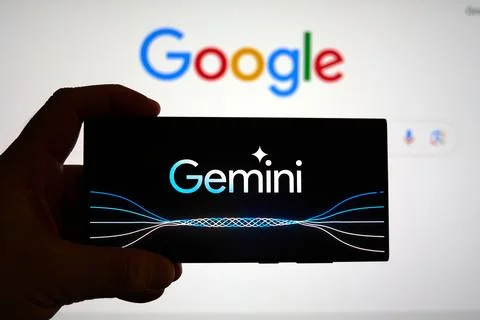 Google Gemini large language model Logo on a screen Stock Photos