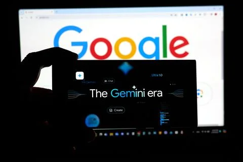 Google Gemini large language model Logo on a screen Stock Photos