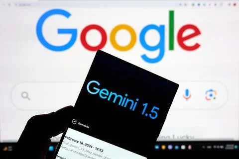 Google Gemini large language model Logo on a screen Stock Photos
