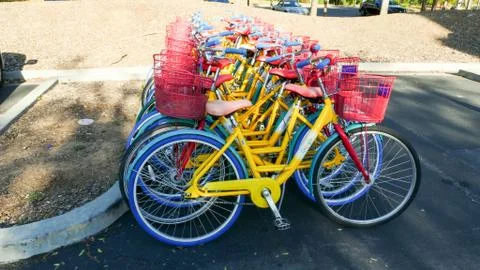 Google Googleplex campus Headquarters lined up with Google Bikes Stock Photos