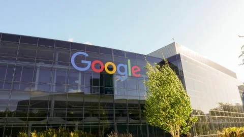 Google Googleplex campus Headquarters office logo on the glass building Stock Photos