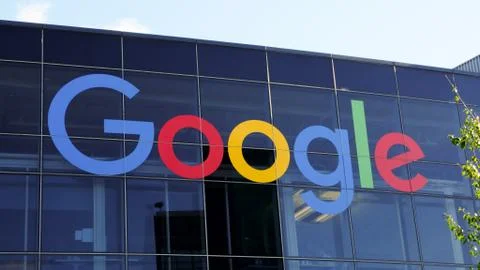 Google Googleplex campus Headquarters office logo on the glass building Stock Photos