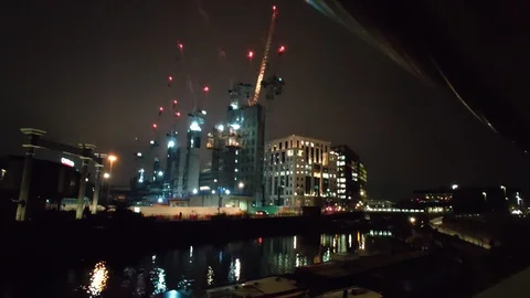 Google Headquarters under construction at night, 4K Stock Footage 123442001