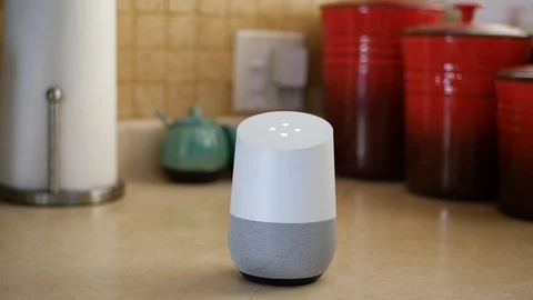 Google Home Responding to Question Wide Shot Stock Footage