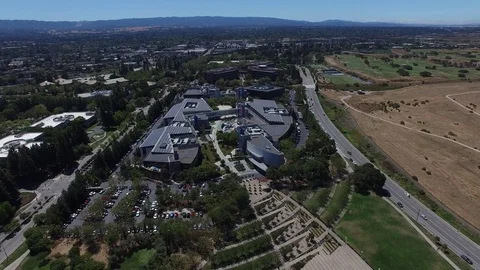 Google HQ Campus Silicon Valley Aerial Drone Stock Footage 72936498