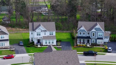 Google Hyperscale data facility contrasting with residential homes and trees Stock Footage 336289142