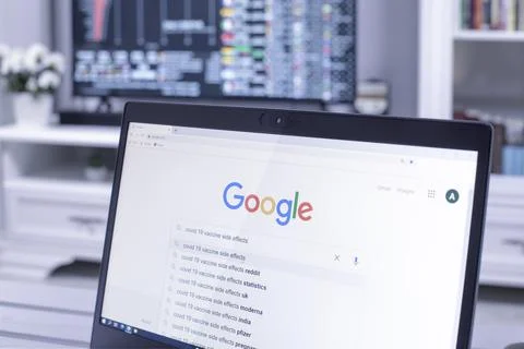 Google internet web search page for the words coronavirus Stock Photos