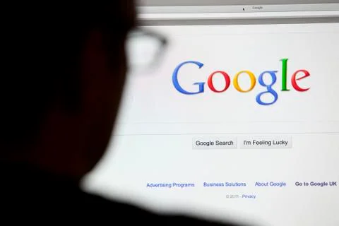 Google landing site on computer screen Foto stock