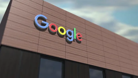 Google logo on the building, editorial time lapse 3d animation Stock Footage 143221403