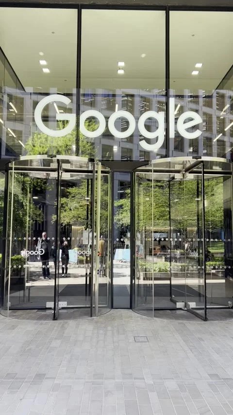 Google logo at front entrance on office building located in London. Stock Footage 242585471