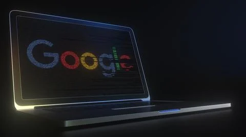 GOOGLE logo made with computer code on the laptop screen. Editorial conceptual Stock Illustration
