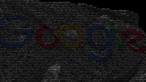 Google logo on waving digital flag. Editorial 3d rendering Stock Illustration