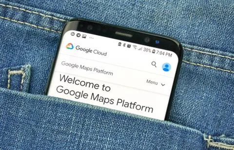 Google Maps Api on a phone screen in a pocket Stock Photos