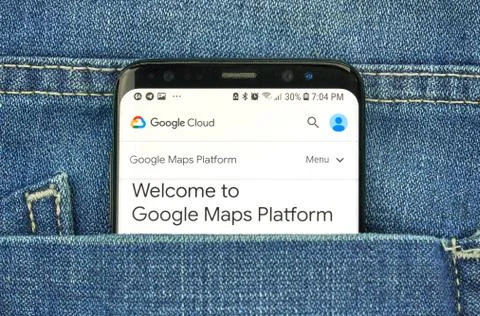 Google Maps Api on a phone screen in a pocket Stock Photos
