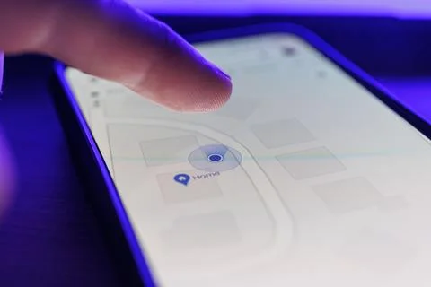 Google maps app on smartphone screen. Close up shot of of navigating on google Stock Photos