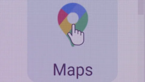 Google Maps Icon Click Close Up Front Camera Stock Footage 145537494