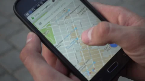 Google Maps On Mobile Cell Phone - Man looking searching New York Stock Footage