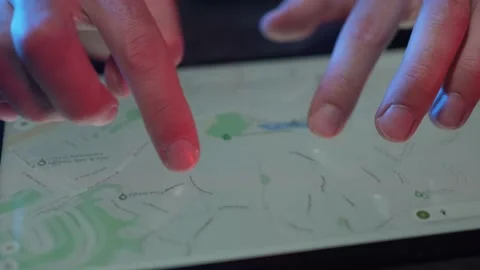 Google Maps on a Tablet Touch Screen With Finger Gestures Stock Footage 158646900