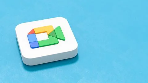 Google Meet Logo on Blue Background with Copy Space Stock Illustration