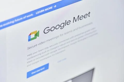Google meet web page on computer monitor Stock Photos