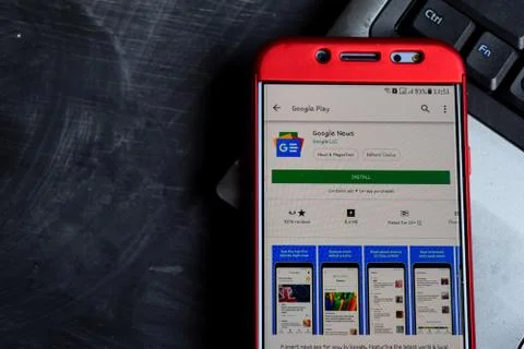 Google News dev app on Smartphone screen. Stock Photos