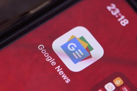 Google news mobile application on smartphone screen Stock Photos