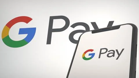 Google Pay app logo in mobile display screen and background editorial Stock Photos