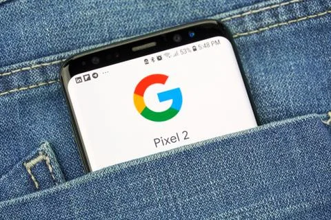 Google Pixel 2 on a phone screen in a pocket Stock Photos