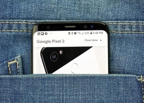Google Pixel 2 on a phone screen in a pocket Stock Photos