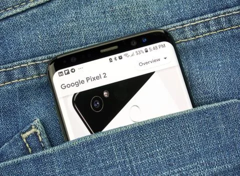 Google Pixel 2 on a phone screen in a pocket Fotos Stock