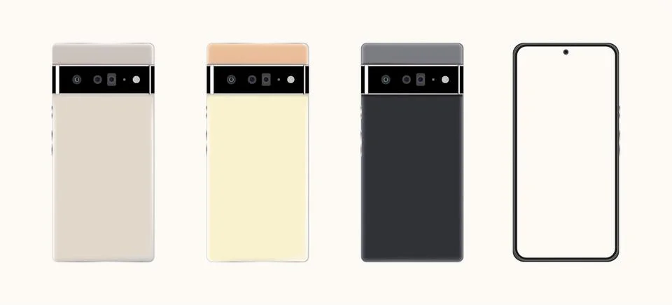 Google pixel mobile set vector with colorful frames and a triple camera. Mobi 스톡 일러스트