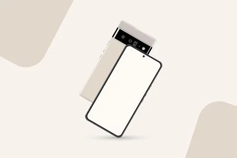Google pixel mobile vector with an off-white frame and a triple camera. Mobil Stock Illustration