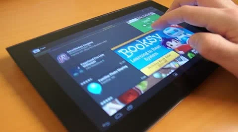 Google Play Android App Store - Touch Screen Tablet Video stock 18173490