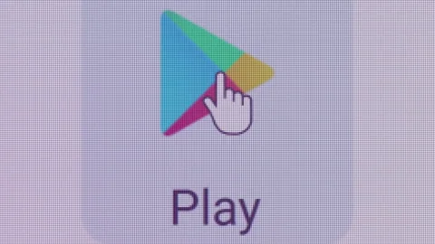 Google Play Icon Click Close Up Front Camera Stock Footage 145537749