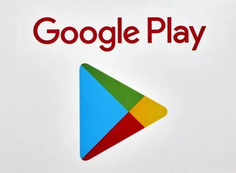Google play logo printed on a white paper 库存照片