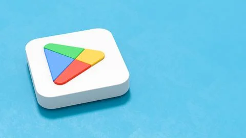 Google Play Store App 2022 Icon on Blue with Copy Space Stock Illustration