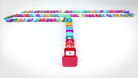Google Plus 3D Animated Social Media Icons Falling Like Dominoes Stock Footage 237804693
