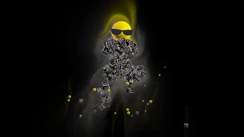 Google Plus Icon Dancing Character surrounded by colorful lights, against black Stock Footage 74334975
