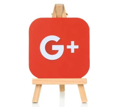Google Plus logo placed on wooden easel イラスト素材